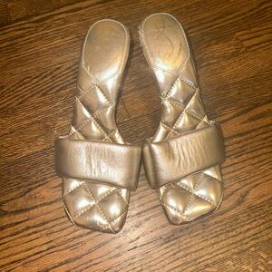Sam Edelman Gold Quilted Slide Kitten Heel Sandals DEFECT